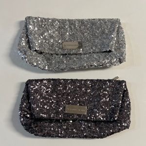 *Set of 2 Victoria Secret Sequin Make Up Bag Clutch Purse Grey Limited Edition